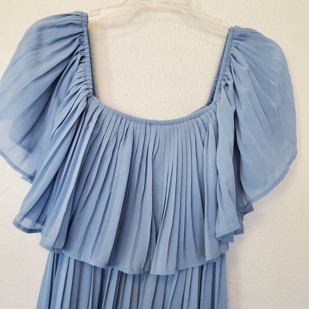 Soieblu Pleated Dress Off Shoulder Elastic Sky Blue Long Womens Sz Small - Picture 7 of 16